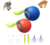 Yikuhot Speedy 3.0 Tail Cat Toy, Moving Ball Cat Toys with Feather Tail, Rechargeable Interactive Ball for Indoor Cats Exercise, Smart Interactive Kitten Rolling (Blue+Orange, 2PCS) (Blue+Orange)