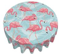 Yilad Flamingo Palm Leaf Round Tablecloth Waterproof Fabric Table Cover Washable 60” Table Cloth for Kitchen Dining Room Party Picnic