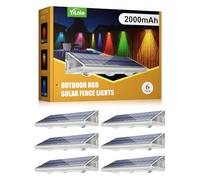 YiLaie Solar Fence Lights Outdoor, Upgrade 2000 mAh Solar Wall Lights, 7 Colors & 8 Lighting Modes, IP67 Waterproof, RGB Fence Lights for Backyard Wall Step Patio Railing Pool Porch (6 Pack)