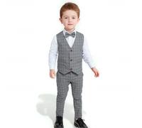 Yilaku Boys' Suits & Blazers Boys Suit Waistcoats Pants White Shirt Bow Tie Kids Children Page Boy Gifts for Wedding Clothes,Gray,120