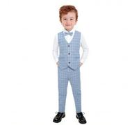 Yilaku Boys' Suits & Blazers Boys Suit Waistcoats Pants White Shirt Bow Tie Kids Children Page Boy Gifts for Wedding Clothes,Blue,100