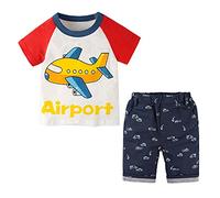 Yilaku Summer Boy Clothes Set 2Pcs Cotton Print Short Sleeves T-Shirt and Short Pants Set Summer Beach Toddler Boys Outfits Short Sets