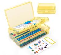 YILANCOL Double LayerTranslucent Plastic Pencil Box,Hard Clear Pencil Case with Snap-Tight Lid for Pen, Pencils, School Office Supplies Marker Crayon Organizer Storage Box,Standard Size (Yellow)