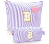 YILANCOL Initial Makeup Bag Personalized Preppy Cosmetic Bag Trendy Toiletry Travel Bag For Teen Girls Kids Women Letter Makeup Pouch Purse Holiday Gifts Birthday Christmas Gifts 2pack, Purple, B