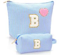YILANCOL Initial Makeup Bag Personalized Preppy Cosmetic Bag Trendy Toiletry Travel Bag For Teen Girls Kids Women Letter Makeup Pouch Purse Holiday Gifts Birthday Christmas Gifts 2pack, Blue, B