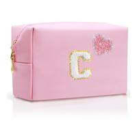 YILANCOL Personalized Initial Makeup Bag with Bling Heart Preppy Cosmetic Bag Cute Toiletry Travel Bag For Teen Girls Women Letter Makeup Pouch Purse for Holiday Birthday Christmas Gifts, Pink, C