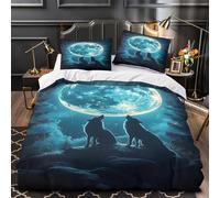 Yilani FullMoonNight 3D Printed Duvet Cover 3pc Premium Microfibre Easy Care Soft FantasyWolfHowl Quilt Cover 2 Pillowcases Concealed Zipper Bedding Set Couples & Families Super king（260x220cm）
