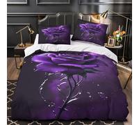 Yilani Purple rose 3D Printing Duvet Insert Cover 3pc Premium Microfibre Light Fantasy Quilt Cover 2 Pillowcases Concealed Zipper Bedroom Decor Teens Young Adults King（220x240cm）