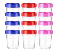 YILANJIN 12Pcs Mixing Plastic Measuring Jugs, Graduated Beakers with Lids, Leakproof Measuring Cup, Specimen Cups, Transparent Measure Containers for Liquid Medication, Paint, Pills - 120ML