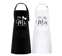 YILANJIN 2 Pack Kitchen Aprons for Men Women, Black and White Couple Aprons Set, Adjustable Cooking Bib Premium Apron with Double Pocket