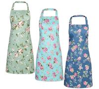 YILANJIN 3 Pcs Floral Aprons, Adjustable Kitchen Apron Vintage Flower Aprons, Baker Chef Apron, Floral Canvas Apron with Pockets Unisex Waterproof Apron for Cooking Baking Gardening
