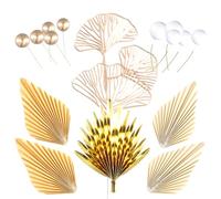 YILANJIN Gold Palm Leaves Cake Decoration, 26pcs Gold & White Cake Toppers, Boho Chic Wedding & Birthday Cake Decorations