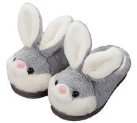 YILANLAN Women's Cute Bunny Animals Slippers Interesting Comfortable Furry Slippers Soft Plush Winter season Keep warm Home Slippers (7/7.5, Grey slipper, numeric_7)