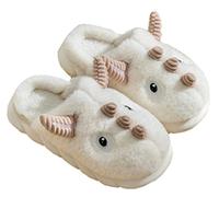 YILANLAN Women's Cute Pig Dinosaur Animal Warm Winter Plush Slippers (White, Adult, UK 7, Medium)