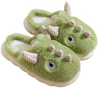 YILANLAN Women's Dinosaur Pig Animal Slippers - Warm Winter Plush - Green, Adult, UK 5.5, Medium