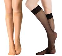 Yilanmy 12 Pairs Knee High Stockings Black Nude Sheer Pop Socks Soft 15 DEN Nylon Socks for Women (6 pairs natural+6 pairs black)