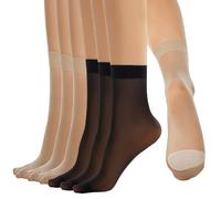 Yilanmy 12 Pairs Sheer Pop Socks for Women Ankle High 20 Denier Reinforced Toes Nylon Transparent Socks(Black, Nude)