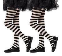 Yilanmy 2 Pairs Children's Striped Tights Kids Full Footed Striped Pantyhose Girls Tights for Halloween Christmas (Black+White Striped, XL)