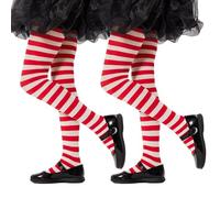 Yilanmy 2 Pairs Children's Striped Tights Kids Full Footed Striped Pantyhose Girls Tights for Halloween Christmas (Red+White Striped, L)