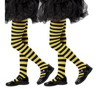 Yilanmy 2 Pairs Children's Striped Tights Kids Full Footed Striped Pantyhose Girls Tights for Halloween Christmas (Black+Yellow Striped, XL)