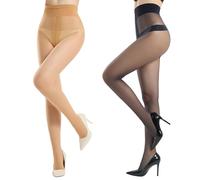 Yilanmy 2 Pairs Rip Resistant Tights for Women Indestructible High Waist Sheer Tights 10D T-Crotch Pantyhose Reinforced Toes