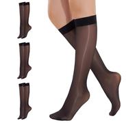 Yilanmy 3 Pairs Knee High Pop Socks Women 40D Glossy Shiny Shimmer Sheer Nylon Stockings Wide Calf One Size(Black*3)