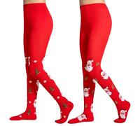 Yilanmy Girls Christmas Tights Red Patterned Tights Christmas Tree Leaves Snowflakes Pattern Knit Leggings for Xmas Dress Outfits(Snowflakes+Leaves,8-10 Years)