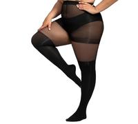 Yilanmy Mock Thigh High Tights for Women Plus Size Black Mock Hold Up Stockings Suspender Tights (Black, XL-XXL)