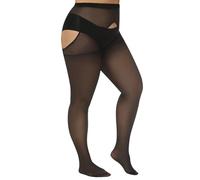 Yilanmy Plus Size Suspender Tights for Women Crotchless 40 Denier Garter Stockings High Waist Control Top Suspender Pantyhose (Black, 3XL-4XL)