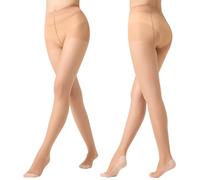 Yilanmy Sheer Tights for Women 10 Denier High Waist Anti Slip Tights Rip Resistant Pantyhose 2 Pairs (Natural*2, L-XL)