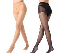 Yilanmy Sheer Tights for Women 10 Denier High Waist Anti Slip Tights Rip Resistant Pantyhose 2 Pairs (Black*1+Natural*1, S-M)