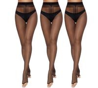 Yilanmy Toeless Tights for Women Sheer Ultra Thin Tights Control Top Toe Open Pantyhose 3 Pairs（Black*3, XL）