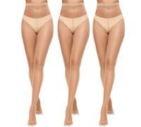 Yilanmy Toeless Tights for Women Sheer Ultra Thin Tights Control Top Toe Open Pantyhose 3 Pairs（Natural*3, L）