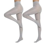 Yilanmy Women's Shiny Lurex Tights Ladies Sparkly Glitter Tights 50D High Waist Metallic Shimmer Pantyhose 2 Pairs (Silver,L/XL)