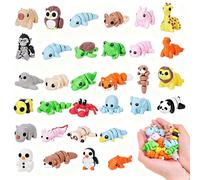 YILCER 32 PCS 3D Printed Mini Animal Set, Cute Mini Animals,Easter Basket Stuffers, 3D Printed Articulating Figurines, Articulated Flexible Fidget Toy for Children ＆ Adults