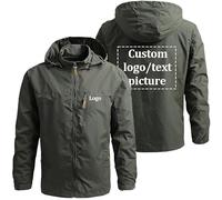 YILDEX Personalized Logo Men Windbreaker Jackets Outerwear Custom Waterproof Coat Army Green,XX-Large