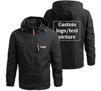 YILDEX Personalized Logo Men Windbreaker Jackets Outerwear Custom Waterproof Coat Black,XX-Large