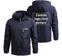 YILDEX Personalized Logo Men Windbreaker Jackets Outerwear Custom Waterproof Coat Navy Blue,4X-Large