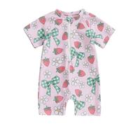 YILEEGOO Baby Girls Cute Cherry Bow Print One Piece Swimsuit Summer Short Sleeve Zipper Bathing Suits Infant Shorts Sun Protection Swimwear (Green, 12-18 Months)