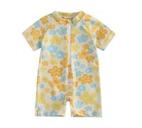 YILEEGOO Baby Girls Cute Cherry Bow Print One Piece Swimsuit Summer Short Sleeve Zipper Bathing Suits Infant Shorts Sun Protection Swimwear (Yellow, 0-6 Months)