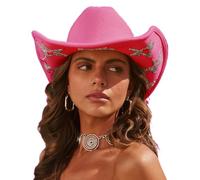 YILEEGOO Cowboy Hat with Rhinestone, Cowgirl Hats with Glitter Crystal Stars Women Halloween Christmas Bachelorette Party Costumes (Hot Pink, One Size)