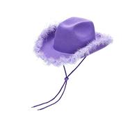 YILEEGOO Felt Cowboy Hat for Women Fluffy Feather Trim Cap Wicked Costume Adult Texan Cowgirl Hat Fancy Dress Party Accessory (Glitter Purple, One Size)
