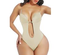 YILEEGOO Invishaper Womens Backless Shapewear U Plunge Seamless Thong Bodysuit Body Shaper for Low Back Dress (Nude, XXXL)