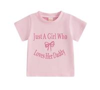 YILEEGOO Just A Girl Who Loves Her Daddy Toddler Baby Girls' Casual Cotton T-Shirts Bow Embroidery Short Sleeve Crew Neck Graphic Tee Tops (Pink, 2-3 Years)