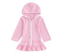 YILEEGOO Kids Toddler Terry Cloth Swim Cover Up Baby Boy Girl Swimsuit Wraps Long Sleeve Zipper Hooded Coverup Dress Towel Beach Bathing Suit Swimwear (Light Pink Tassel Ball, 5-6 Years)
