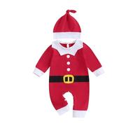 YILEEGOO My First Christmas Baby Girl Boy Romper Christmas Outfits Suit Newborn Baby Xmas Long Sleeve Jumpsuit + Hat Infant Clothes Set (Red, 3-6 Months)