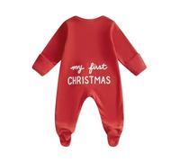YILEEGOO My First Christmas Baby Girl Boy Romper Christmas Outfits Suit Newborn Baby Xmas Long Sleeve Jumpsuit + Hat Infant Clothes Set (Z2 Red, 0-3 Months)