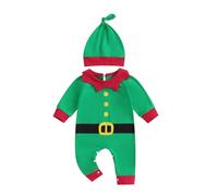 YILEEGOO My First Christmas Baby Girl Boy Romper Christmas Outfits Suit Newborn Baby Xmas Long Sleeve Jumpsuit + Hat Infant Clothes Set (Green, 0-3 Months)