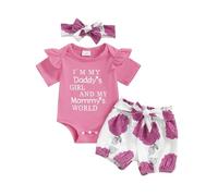 YILEEGOO Newborn Baby Girl Clothes Set Daddy's Girls Mommy's World Short Sleeve Romper Tops Floral Pants Sets Bodysuit Infant Girl Fall Outfits (Daddy's girl Pink2, 0-3 Months)