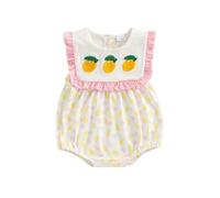 YILEEGOO Newborn Baby Girl Romper Clothes Summer Outfit Fruit Embroidery Bubble Romper Sleeveless Ruffled One Piece Bodysuit (Yellow Lemon, 0-3 Months)